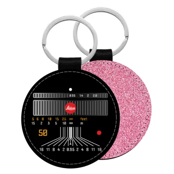Leica Lens, Μπρελόκ Δερματίνη, στρογγυλό ΡΟΖ (5cm)