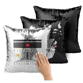 Leica Lens, Μαξιλάρι καναπέ Μαγικό Μαύρο με πούλιες 40x40cm περιέχεται το γέμισμα