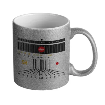 Leica Lens, Κούπα Ασημένια Glitter που γυαλίζει, κεραμική, 330ml