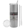 Tumbler ποτήρι θερμό Ασημένιο από ανοξείδωτο ατσάλι 600ml, με μεταλλικό καλαμάκι & βούρτσα καθαρισμού
