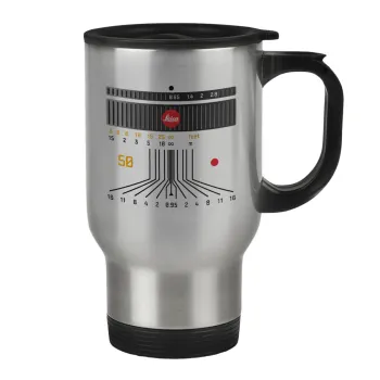 Leica Lens, Stainless steel travel mug with lid, double wall 450ml