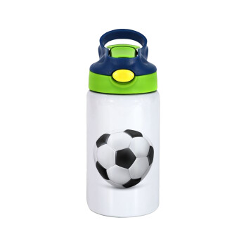 Μπάλα ποδοσφαίρου, Παιδικό παγούρι θερμό, ανοξείδωτο, με καλαμάκι ασφαλείας, πράσινο/μπλε (350ml)