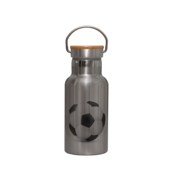 Μπάλα ποδοσφαίρου, Μεταλλικό παγούρι θερμός (Stainless steel) Ασημένιο με ξύλινο καπακι (bamboo), διπλού τοιχώματος, 350ml