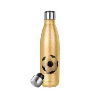 Μπάλα ποδοσφαίρου, Μεταλλικό παγούρι θερμός Glitter χρυσό (Stainless steel), διπλού τοιχώματος, 500ml