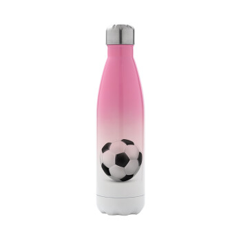 Soccer ball, Metal mug thermos Pink/White (Stainless steel), double wall, 500ml