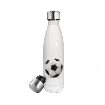 Μπάλα ποδοσφαίρου, Μεταλλικό παγούρι θερμός Λευκό (Stainless steel), διπλού τοιχώματος, 500ml