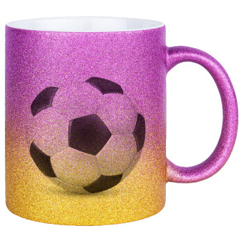 Μπάλα ποδοσφαίρου, Κούπα Χρυσή/Ροζ Glitter, κεραμική, 330ml