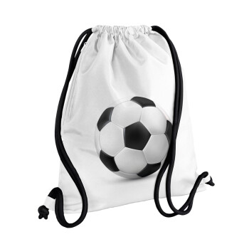 Soccer ball, Backpack pouch GYMBAG white, with pocket (40x48cm) & thick cords