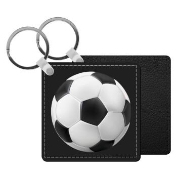 Soccer ball, Μπρελόκ Δερματίνη, τετράγωνο ΜΑΥΡΟ (5x5cm)