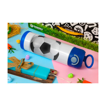 Soccer ball, Easter candle, Childrens hot water bottle, stainless steel, with safety straw, BLUE (500ml)