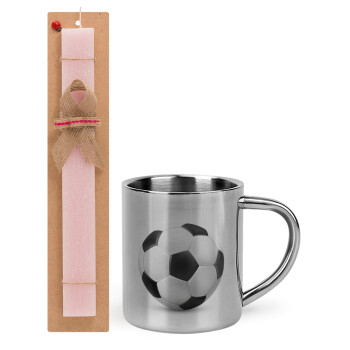 Soccer ball, Easter Set, metallic thermal cup (300ml) & aromatic flat Easter candle (30cm) (PINK)
