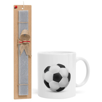 Μπάλα ποδοσφαίρου, Πασχαλινό Σετ, Κούπα κεραμική (330ml) & πασχαλινή λαμπάδα αρωματική πλακέ (30cm) (ΓΚΡΙ)
