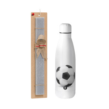 Soccer ball, Easter Set, metallic stainless thermos bottle (500ml) & scented flat Easter candle (30cm) (GRAY)