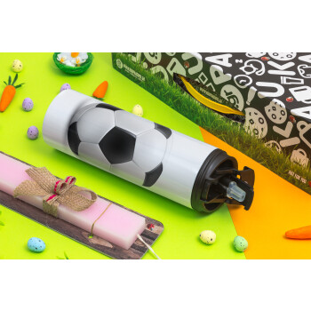 Μπάλα ποδοσφαίρου, Πασχαλινή Λαμπάδα με Travel Tumbler θερμό με διπλό καπάκι (600ml, BPA free) & κερί αρωματικό πλακέ (30cm) (ΡΟΖ)