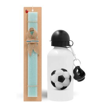 Μπάλα ποδοσφαίρου, Πασχαλινό Σετ, παγούρι μεταλλικό αλουμινίου (500ml) & λαμπάδα αρωματική πλακέ (30cm) (ΤΙΡΚΟΥΑΖ)