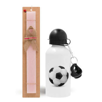 Μπάλα ποδοσφαίρου, Πασχαλινό Σετ, παγούρι μεταλλικό αλουμινίου (500ml) & πασχαλινή λαμπάδα αρωματική πλακέ (30cm) (ΡΟΖ)