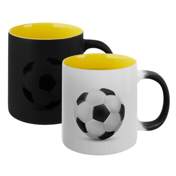 Μπάλα ποδοσφαίρου, Κούπα Μαγική εσωτερικό κίτρινη, κεραμική 330ml που αλλάζει χρώμα με το ζεστό ρόφημα (1 τεμάχιο)