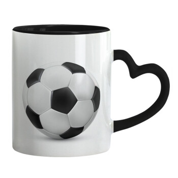 Soccer ball, Mug heart black handle, ceramic, 330ml