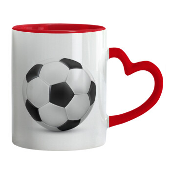 Soccer ball, Mug heart red handle, ceramic, 330ml