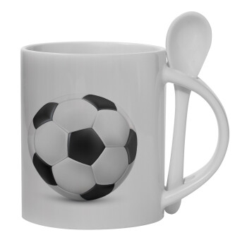 Soccer ball, Ceramic coffee mug with Spoon, 330ml (1pcs)