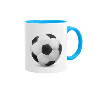 Soccer ball, Mug colored light blue, ceramic, 330ml