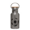Stainless steel metallic thermos flask, silver with a bamboo lid, double-walled, 350ml.