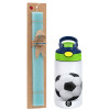Easter Set, Children's thermal stainless steel bottle with safety straw, green/blue (350ml) & aromatic flat Easter candle (30cm) (TURQUOISE)
