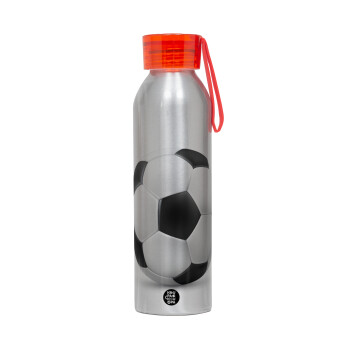 Μπάλα ποδοσφαίρου, Αλουμινένιο Αθλητικό Μπουκάλι 650ml – Ασημί με Κόκκινο Καπάκι και Λουράκι Σιλικόνης