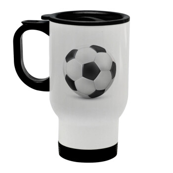 Μπάλα ποδοσφαίρου, Κούπα ταξιδιού ανοξείδωτη με καπάκι, διπλού τοιχώματος (θερμό) λευκή 450ml