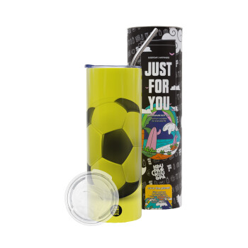 Μπάλα ποδοσφαίρου, Neon Yellow Travel Tumbler θερμό, μεταλλικό καλαμάκι(Ανωξείδωτο 304 Food grade, BPA free, 600ml)