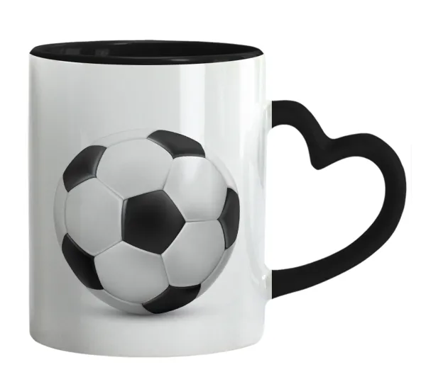 Soccer ball — Mug heart black handle, ceramic, 330ml