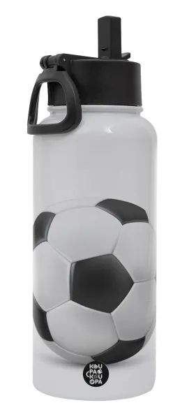 Soccer ball — Metal mug thermo White with Straw and Spout Lid (Stainless steel), double wall, 950ml