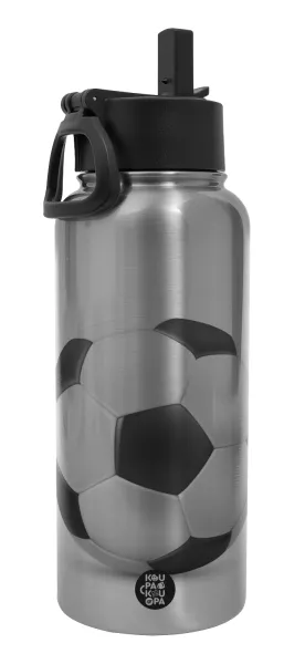Soccer ball — Metal mug thermo Silver with Straw and Spout Lid (Stainless steel), double wall, 950ml