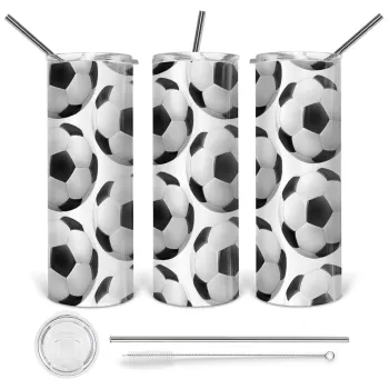 Μπάλα ποδοσφαίρου, Tumbler ποτήρι θερμό από ανοξείδωτο ατσάλι 600ml, με μεταλλικό καλαμάκι & βούρτσα καθαρισμού