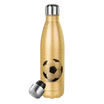 Soccer ball, Glitter gold stainless steel thermos bottle, double-walled, 500ml