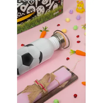 Μπάλα ποδοσφαίρου, Πασχαλινή Λαμπάδα με παγούρι μεταλλικό (620ml, stainless steel) & κερί αρωματικό πλακέ (30cm) (ΡΟΖ)