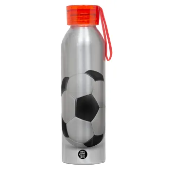 Μπάλα ποδοσφαίρου, Αλουμινένιο Αθλητικό Μπουκάλι 650ml – Ασημί με Κόκκινο Καπάκι και Λουράκι Σιλικόνης
