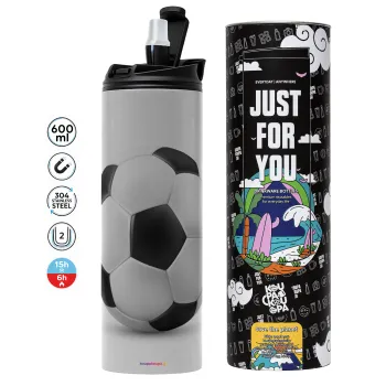 Soccer ball, Tumbler stainless steel GREY 600ml