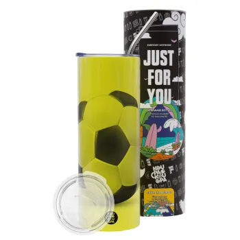 Μπάλα ποδοσφαίρου, Neon Yellow Travel Tumbler θερμό, μεταλλικό καλαμάκι(Ανωξείδωτο 304 Food grade, BPA free, 600ml)