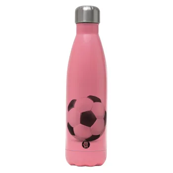 Soccer ball, Metal mug thermos Pink Mat (Stainless steel), double wall, 500ml
