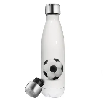 Μπάλα ποδοσφαίρου, Μεταλλικό παγούρι θερμός Λευκό (Stainless steel), διπλού τοιχώματος, 500ml