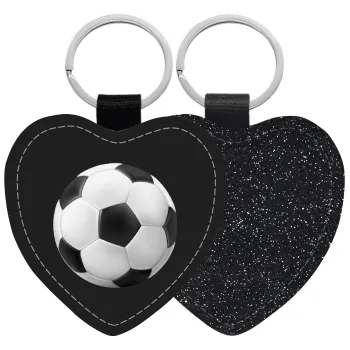 Soccer ball, Μπρελόκ PU δερμάτινο glitter καρδιά ΜΑΥΡΟ