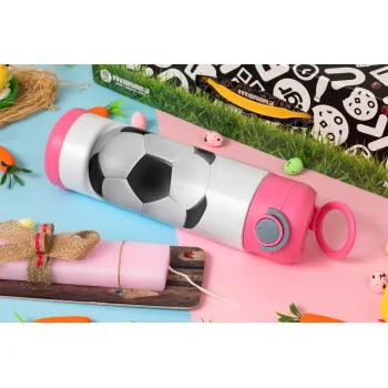 Soccer ball, Easter candle, Childrens hot water bottle, stainless steel, with safety straw, PINK (500ml)