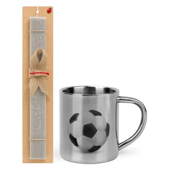 Soccer ball, Easter Set, metallic thermal cup (300ml) & Easter aromatic flat candle (30cm) (GRAY)