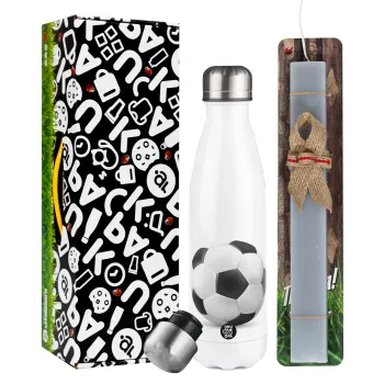 Soccer ball, Easter candle, metallic white thermos bottle (500ml) & aromatic flat candle (30cm) (GRAY)