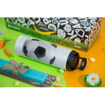 Soccer ball, Easter candle,Travel Tumbler 2 Lids, with metal straw & cleaning brush & aromatic flat candle (30cm) (BLUE)