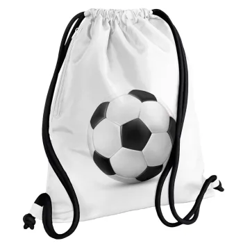 Soccer ball, Backpack pouch GYMBAG white, with pocket (40x48cm) & thick cords