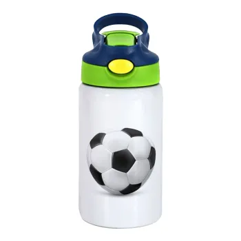 Soccer ball, Children's hot water bottle, stainless steel, with safety straw, green, blue (350ml)