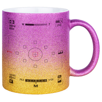 Camera viewfinder, Κούπα Χρυσή/Ροζ Glitter, κεραμική, 330ml