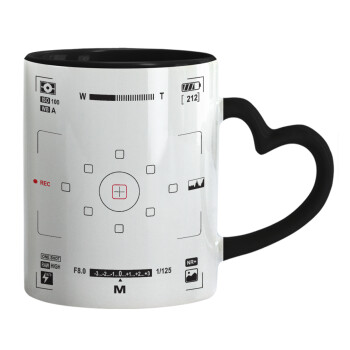 Camera viewfinder, Mug heart black handle, ceramic, 330ml